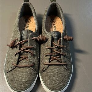 Sperry Olive Sneakers with Brown Laces